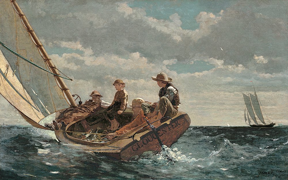 Cuadro Breezing Up de Winslow Homer en tamaño mediano con marco negro antireflejos