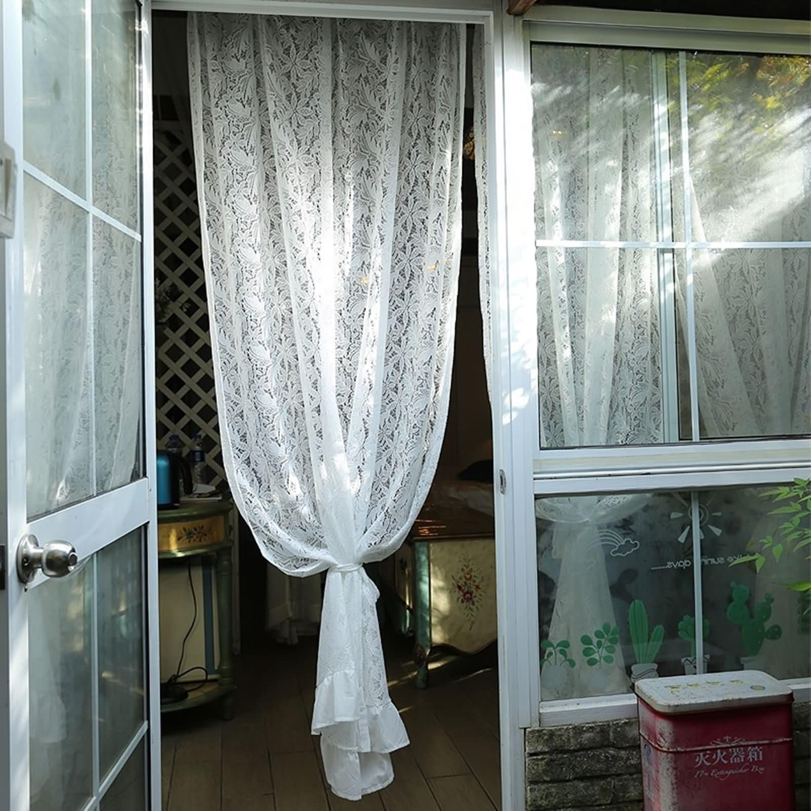Zazdrostka bistro, zestaw 1 szt., do sypialni, 1 x 200 W x 140 cm (wys. x szer.), krótkie zasłony kuchenne, białe, jednokolorowa, z koronką, haftowana zasłona z motywem kwiatowym, z kieszenią
