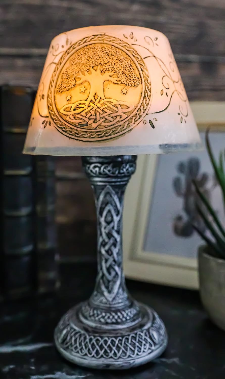 Ebros Gift 7" Tall Mini Celtic Divinity Tree of Life and Wisdom Figurine LED Night Light with Celtic Knotwork Patterns and Lace Vines Desktop Countertop Courtesy Lamp