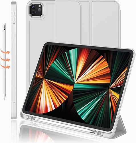 Funda iMieet para iPad Pro 12.9 (5th Gen) con portalápiz, cargasincronización de segundo lápiz, soporte triple, funda inteligente con base de TPU