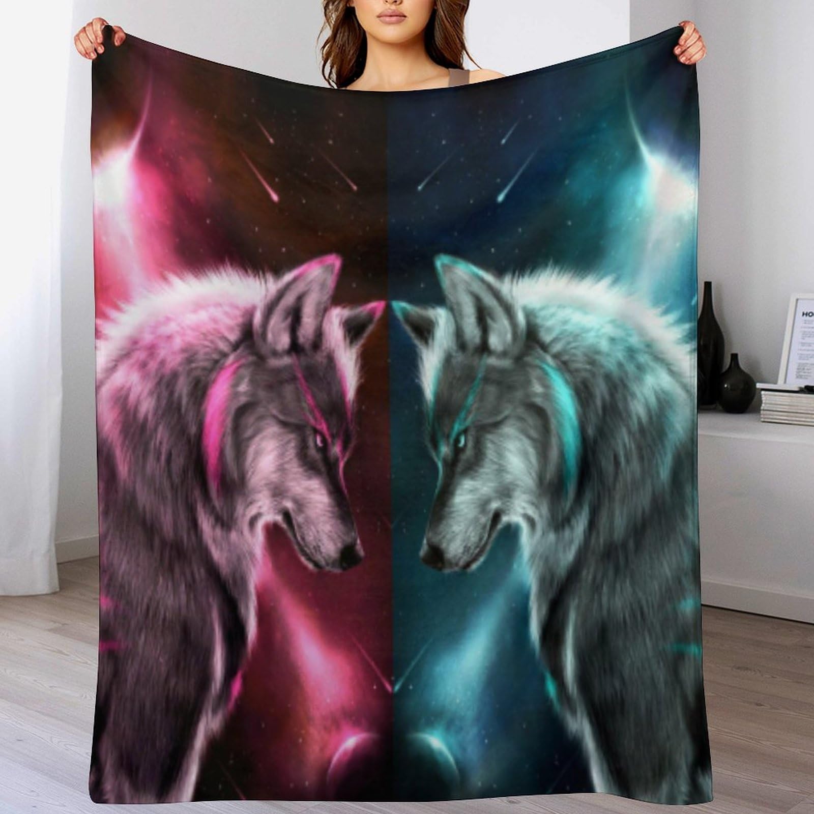 Couverture polaire loup en flannel douce 100x130cm pour canapé