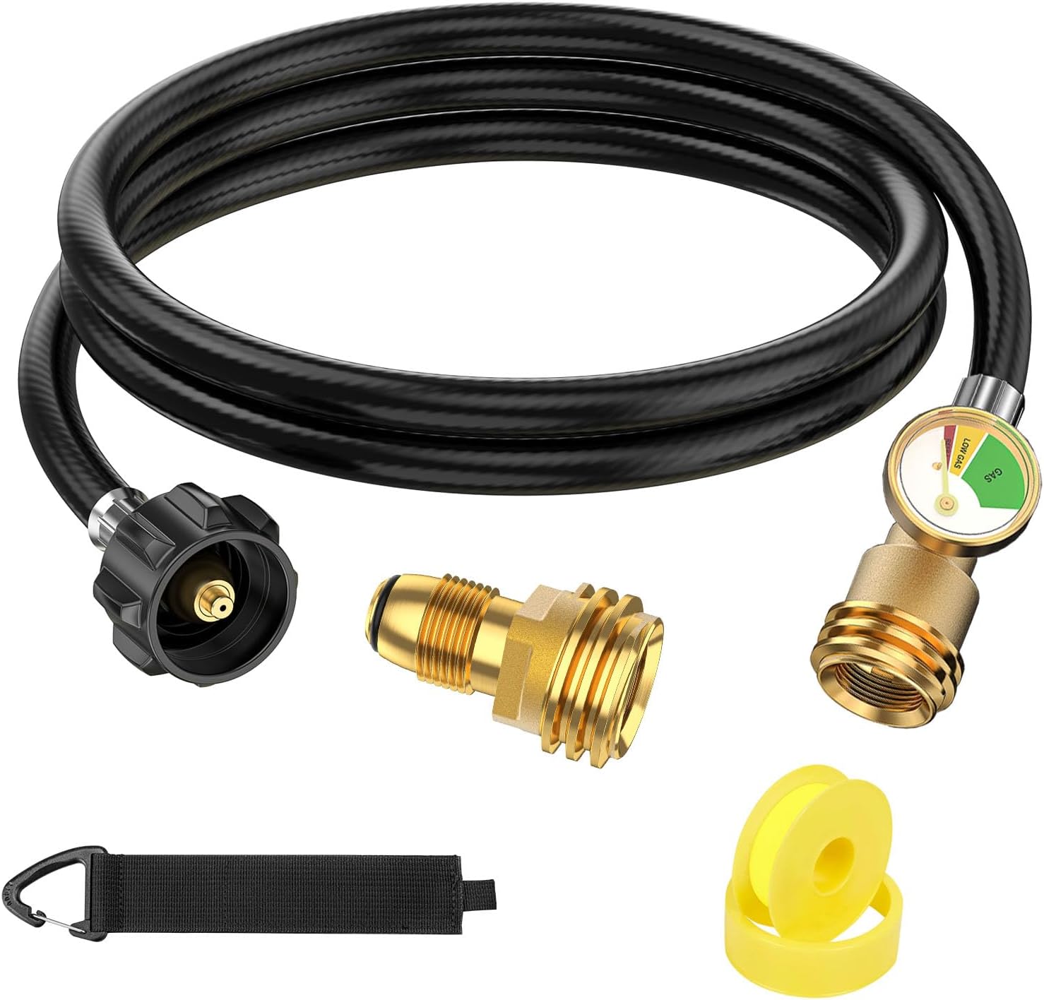 6 Feet Propane Tank Extension Hose with Gauge -Leak Detector Replacement for Gas Grill, Heater and All Other Propane Appliances, Acme to Male QCC/POL Fittings