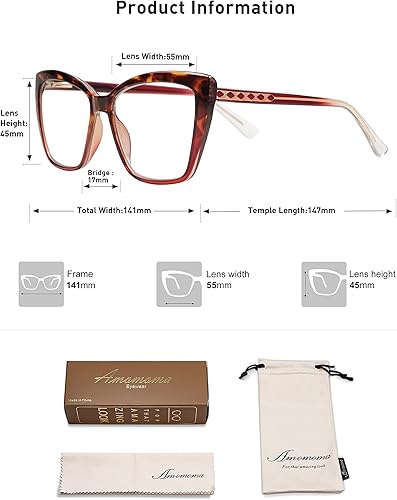 Miniatura 5 de AMOMOMA - Anteojos grandes y a la moda de lectura para mujer, de TR90, para la luz azul, con elegante diseño cuadrado tipo ojo de gato, AM6031