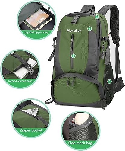 Miniatura 4 de Mochila de senderismo de 40L con compartimento separado para zapatos y soporte de cintura, diseño de múltiples bolsillos, silbato de emergencia,