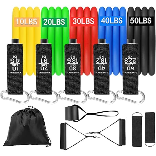 Lioder Resistance Bands Set 11pcs Home Fitness Workout Bands Set Exercise Training Tubes with Door Anchor, Ankle Straps, Handles for Home Fitness, Gym Training, Yoga