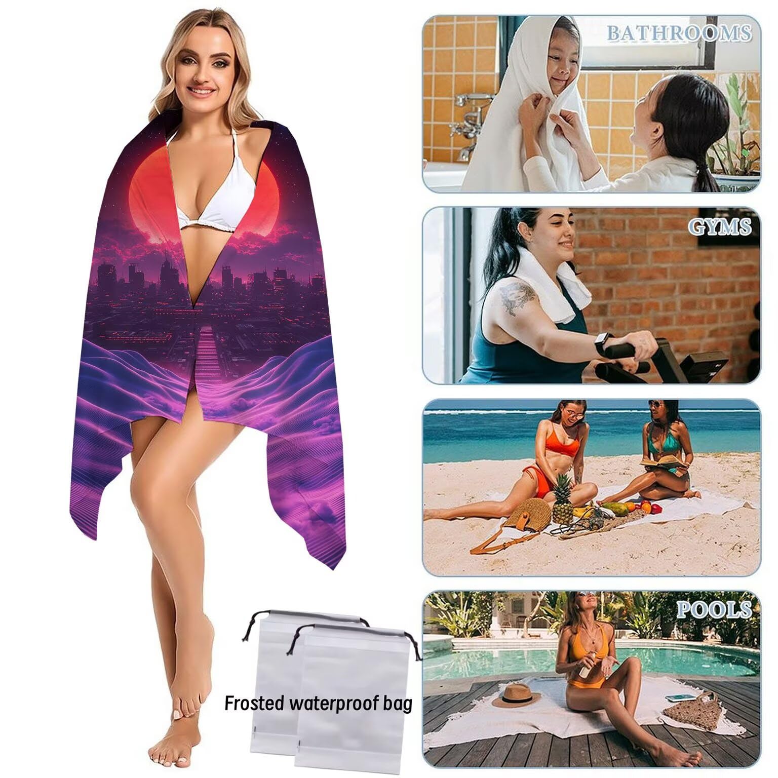 Telo Mare Microfibra Asciugamani Teli da Spiaggia Asciugamano Palestra 2 Set Antisabbia 100 x 200 cm xxl Uomo Donna Accessori Mare Telo Mare Grande per Piscina Bagno Regali Travel Regali (Vista) U-223