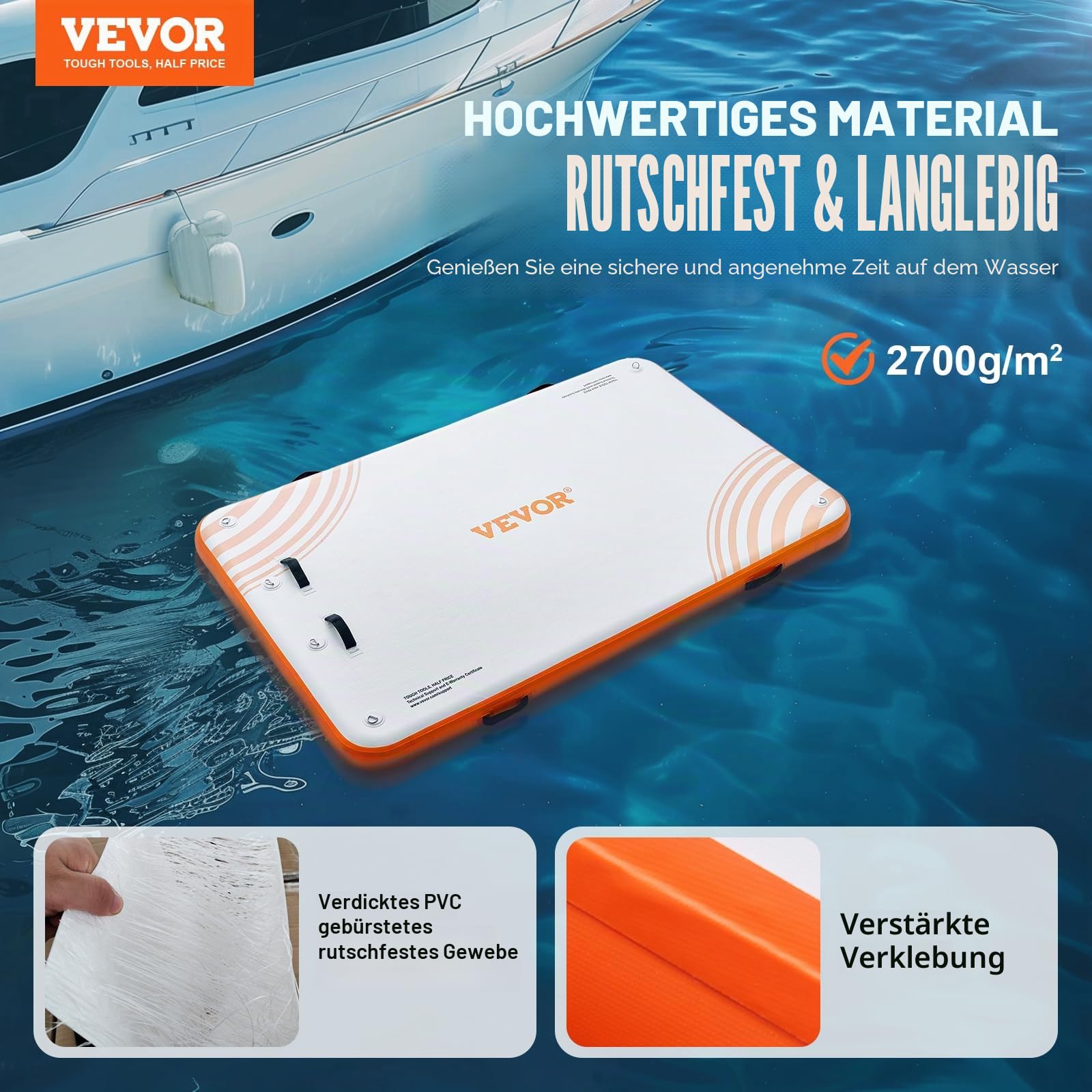 VEVOR Aufblasbares schwimmendes Dock, aufblasbare Dock-Plattform, rutschfeste Wasser-Schwimm-Dock-Matte mit Abnehmbarer Leiter und tragbarer Tragetasche, schwimmende Plattform, Inselfloß für Ozean,
