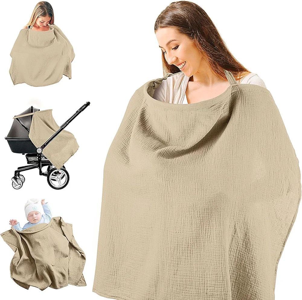 Muslin Nursing Cover, Pack of 1 Soft Cotton Breastfeeding Cover Up for Moms with Adjustable Neck Strap, Breathable Baby Feeding Scarf for Nursing Privacy at Home & Travel, Multicolor-image-21