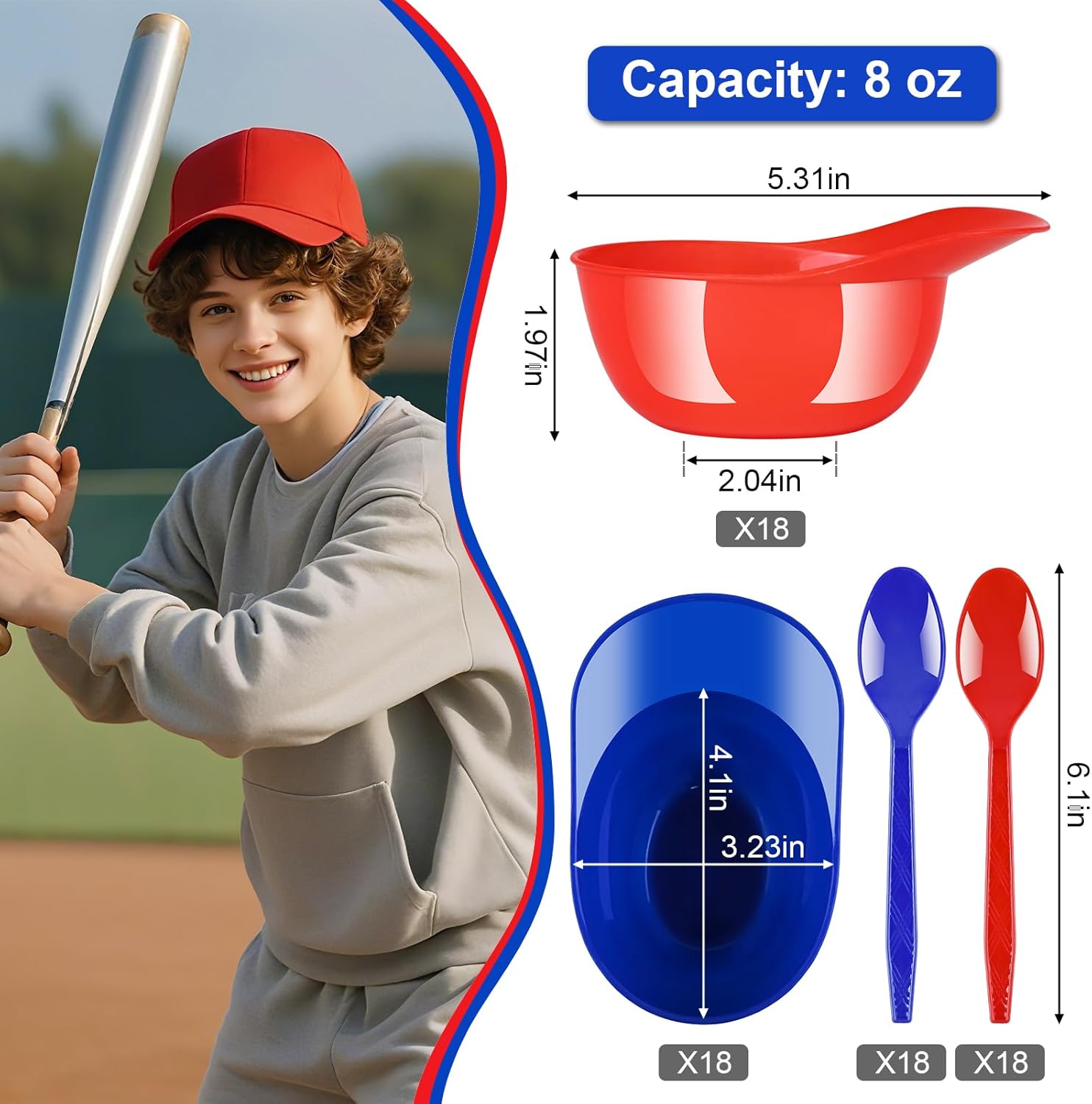 baseball helmet ice cream bowls with spoons - 36 count mini helmet bowls, 8 oz plastic dessert cups for kids birthday & sports parties, summer baseball cap design ice cream bowl, sundae candy bowl set