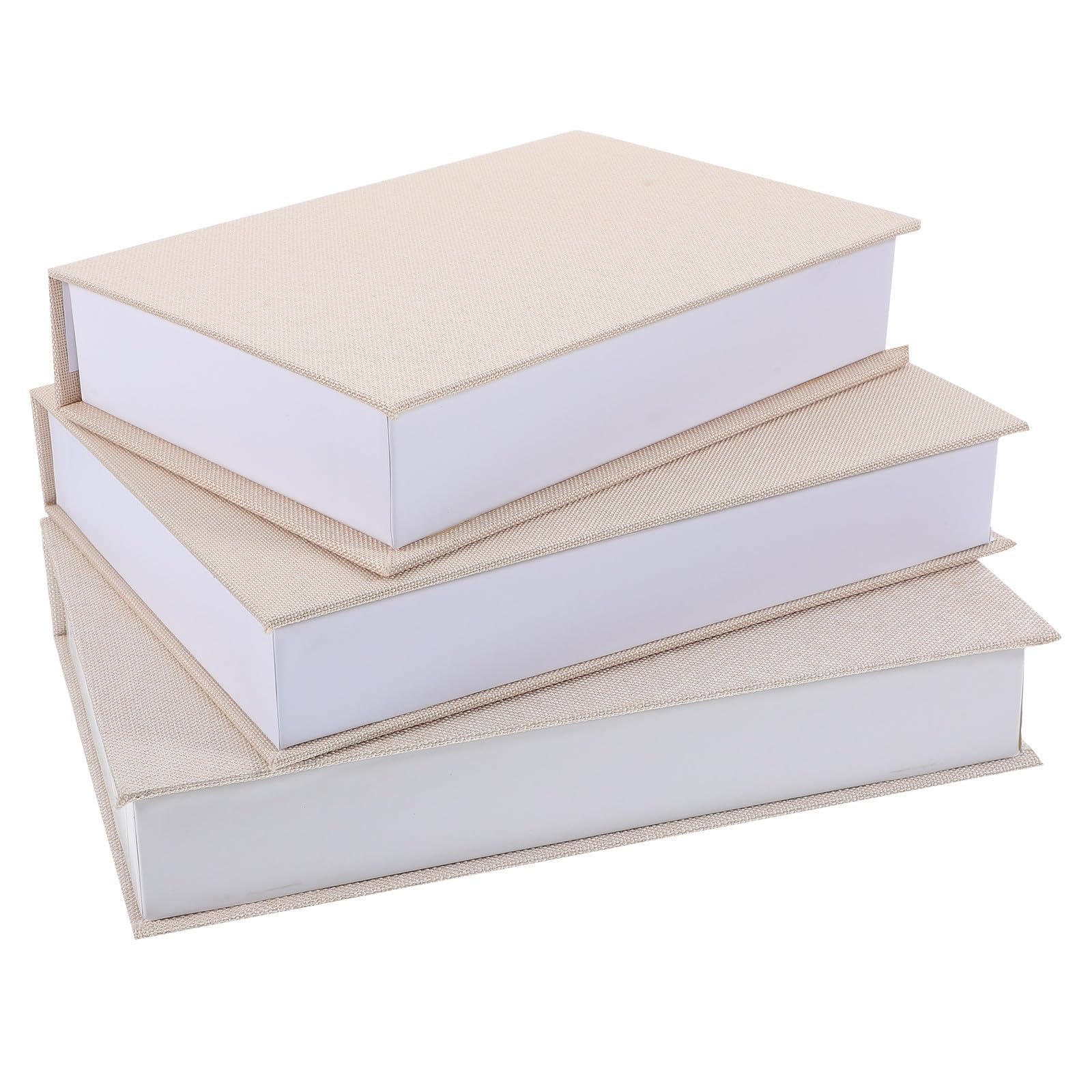 Libros Decorativos Falsos Vintage en Lino y Papel Beige 3 Piezas Caja de Almacenamiento Multifuncional para Decoración de Hogar y Oficina