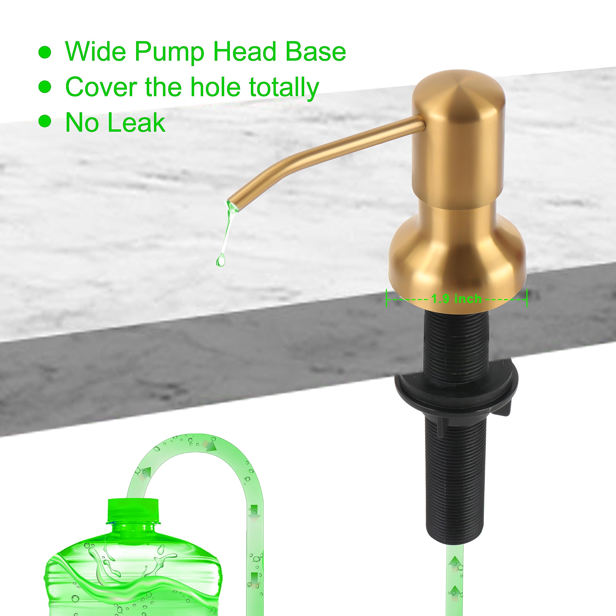 Dispensador de jabón para fregadero de cocina, dispensador de jabón de fregadero con eje roscado más largo, bomba de acero inoxidable con tubo de extensión de 47 pulgadas, se conecta directamente al
