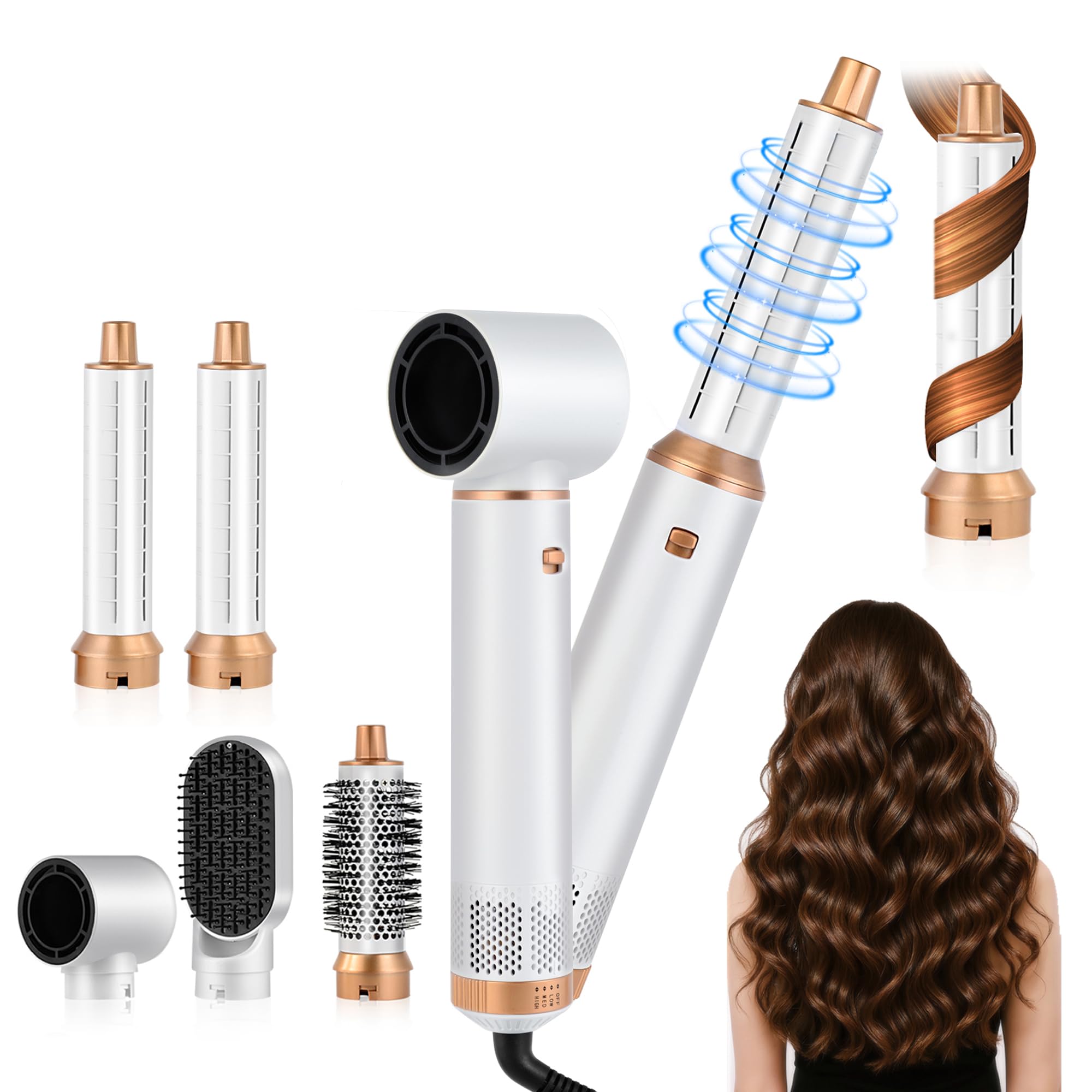 5 in 1 Airstyler 1000W Warmluftbürste Set Haarstyler Rundbürstenföhn, Lockenstab Automatisch, Glätten, Locken,Trockenes Haar
