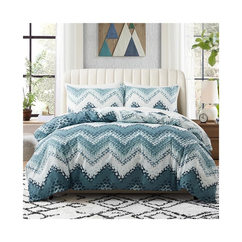 Vhkjewe Women's One Color Wave Geometric Duvet Cover Set 2/3 Pcs Modern Striped Reversible With Zipper Ties Bedding Set(Us Queen(229X229cm))