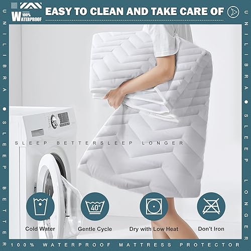 Miniatura 6 de Protector de colchón impermeable de tamaño individual, transpirable, con relleno ultrasuave, funda de colchón ajustable de bolsillo profundo para