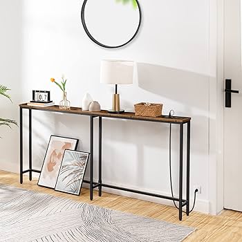 Amazon｜HOOBRO 63インチ ナローコンソールテーブル 充電