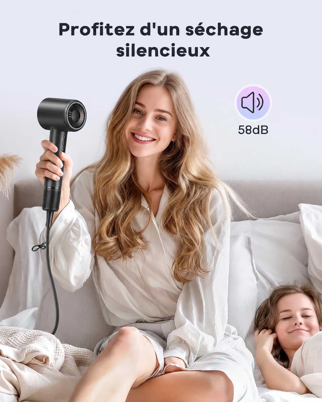 Bopcal Sèche-Cheveux Professionnel avec Diffuseur, 160000 Tr/min Haute Vitesse, Sèche Cheveux Ionique 500M Ions, Séchage Rapide Anti-Frisottis, Contrôle Intelligent Température, Léger et Silencieux