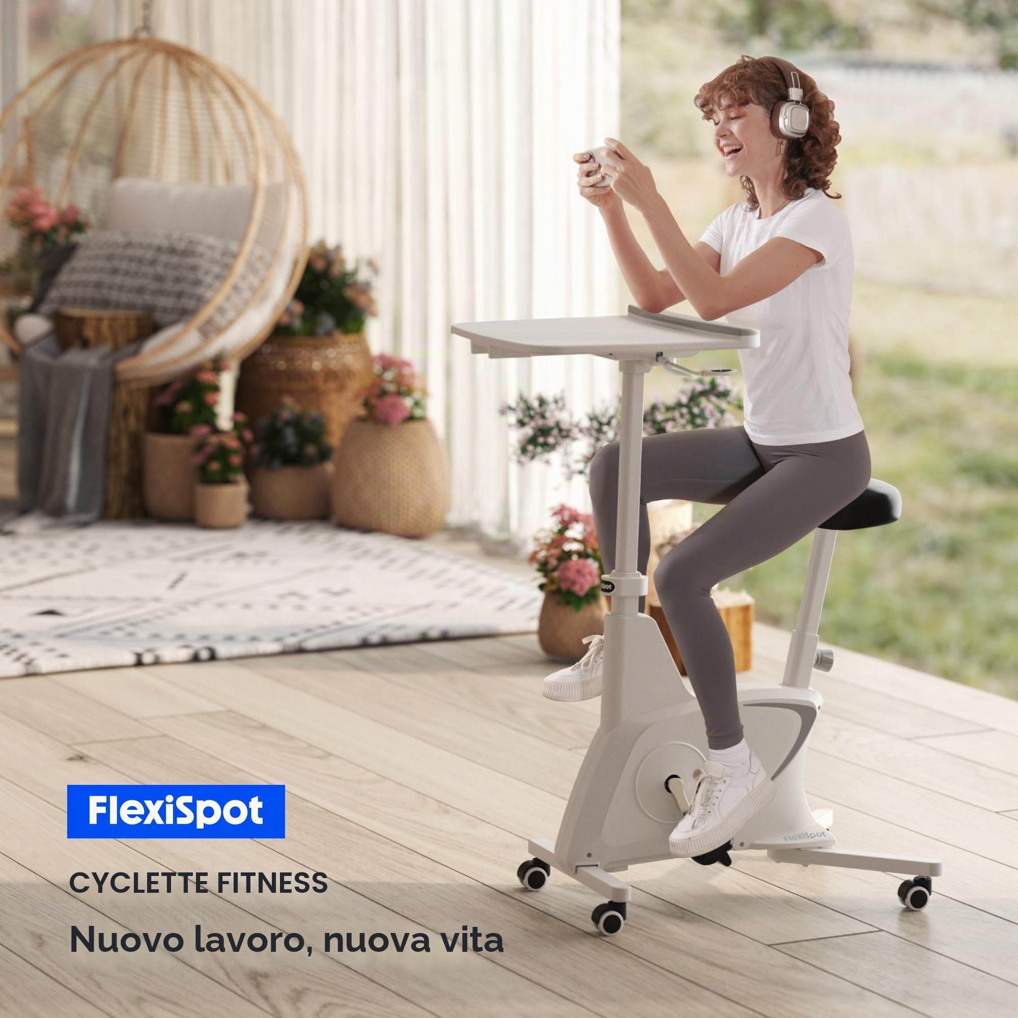 FlexiSpot V9 Lite Cyclette con Scrivania, Bicicletta da Fitness Portatile con Telaio Stabile e Funzionamento Silenzioso, per Casa e Esterni, Capacità 100 kg, Allenamento Aerobico