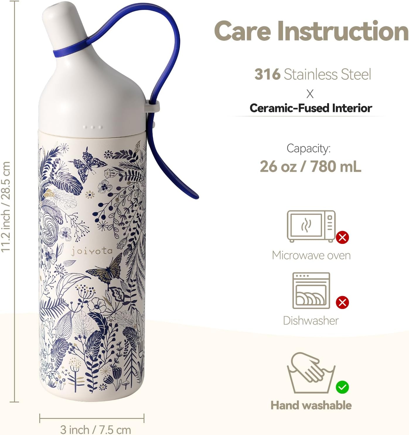 Sport Tumbler with Ceramic Lining 26oz with Sylish 3D Prittern, Double Wall Vacuum Insulated Water Bottle, Leak Proof Travel Tumbler for Gym & Outdoor, Sweat Proof, Carry Strap, Gift, Flower - Image 6