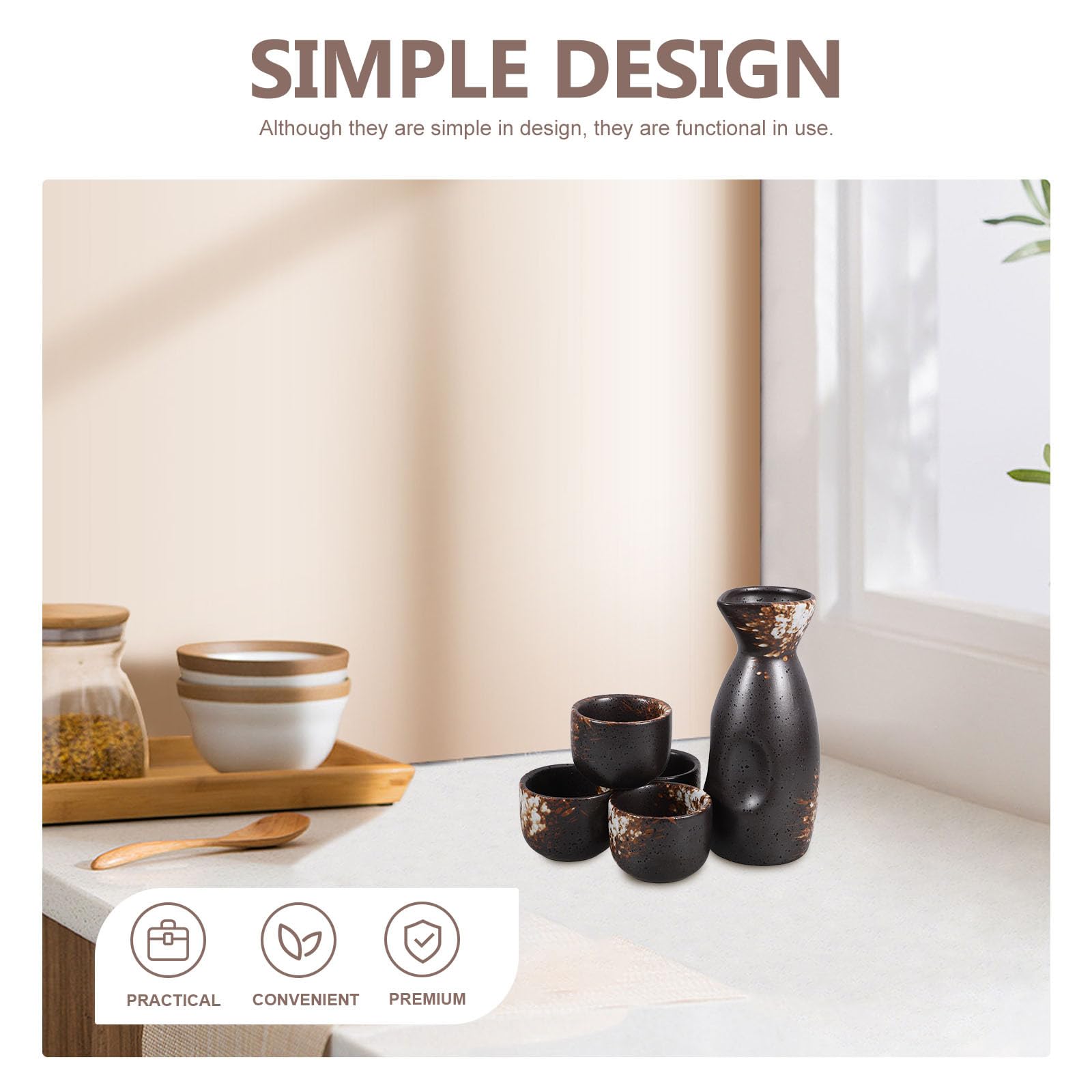 NUOBESTY Juego de Sake Japonés Clásico de Cerámica Tetera y Tazas Reutilizables para Ocasión Especial y Bar, Diseño Retro Práctico y Elegante