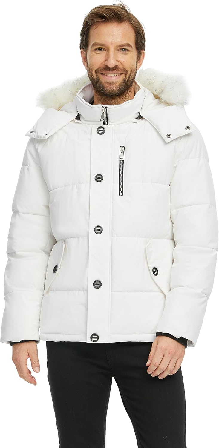 Skieer Men's Hooded Puffer Jacket Outdoor Waterproof Winter Coat Warm Parka with Detachable Hood - Image 7