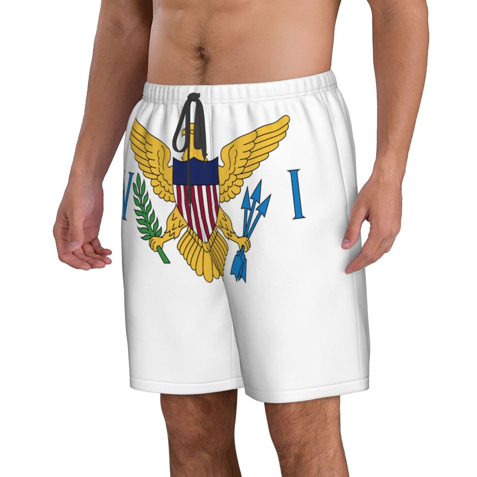 Flag of United States Virgin Islands Men'S Beach Shorts Board Trunks Classic Bathing Suits Quick Dry Boxer Briefs White