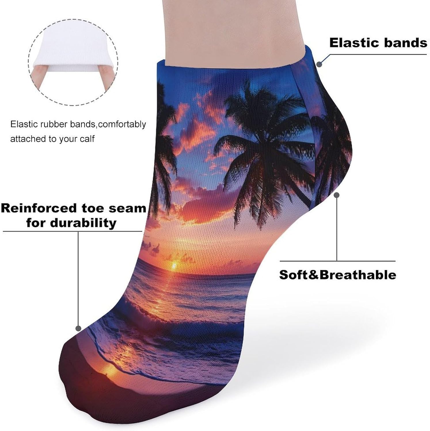 Sunset with Palm Trees Beach 5 Pairs Low Cut Ankle Socks Casual Liner Sock No Show Invisible Socks for Men Women