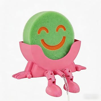 Cute Hanging Sponge Holder, Drainable Kitchen Sink Organizer, Scrub Sponge Stand Storage Rack with Smiley Design, Sink Accessories Pink