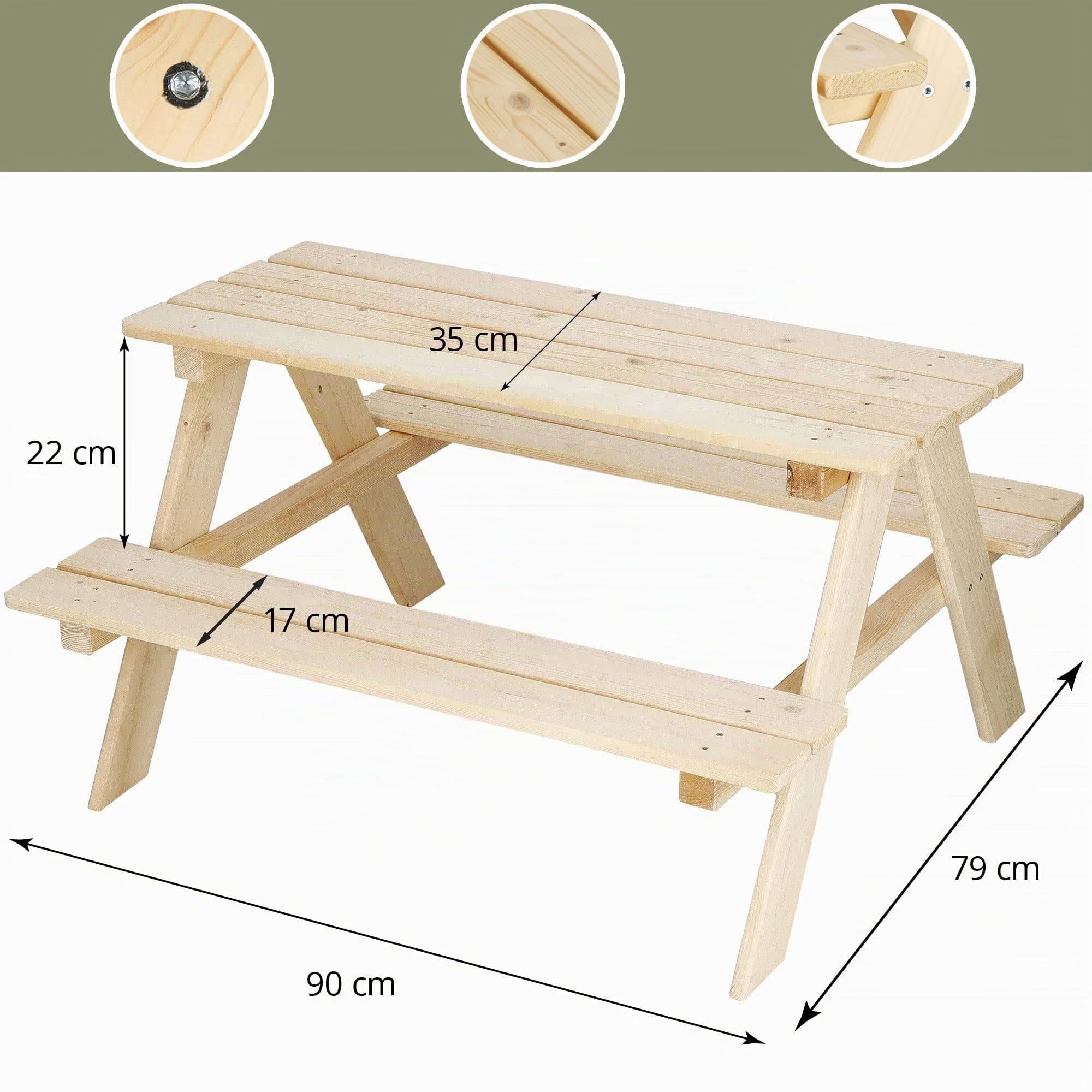 SPRINGOS Tavolo da giardino 2 in 1 Tavolo da picnic per bambini 90 x 79 x 50 cm in legno massiccio Panchina Picnic Tavolo da giardino