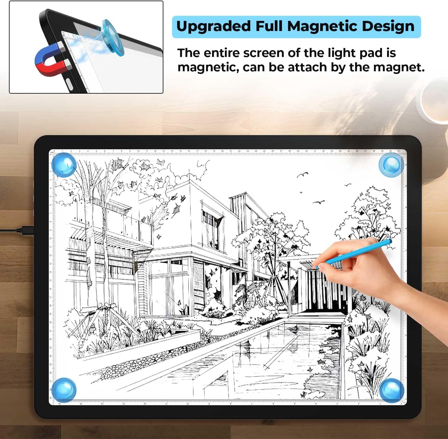 Heanolier A3 tracing Light Box with Bag,(18.2"L x 13.4"W) Super Bright Magnetic Light Pad with Side Buttons,USB-C Power Dimmerable Copy Table, Light board for Diamond Painting,Tattoo Drawing,Sketching