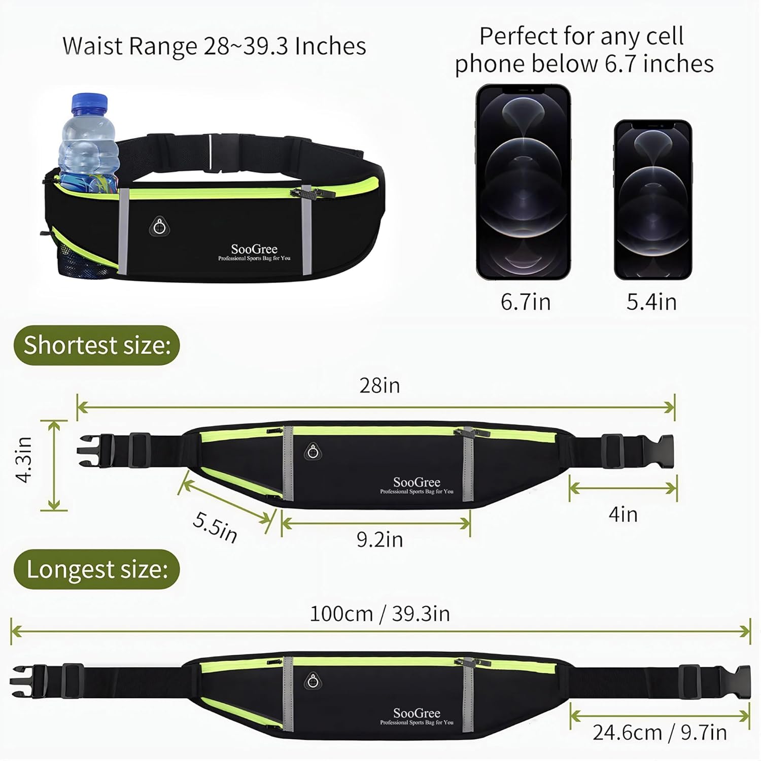 Fanny Packs, Running Belt Pack, Waist Pack Bag for Men and Women, Lightweight Runners Water Bottle Belt Bag, Phone Holder Money Belt for Traveling Hiking Cycling Walking - Image 2