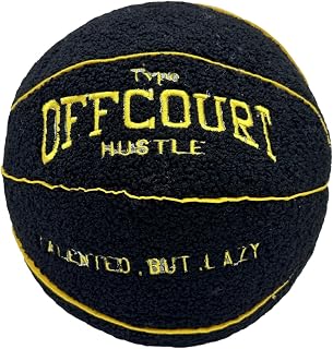 2023 New Offcourt Basketball Pillow, 11" Basketball Shaped Teddy Fleece Embroidered Throw Pillow Fuzzy Plush Toy Gifts for Kids Boys Girls (Black)