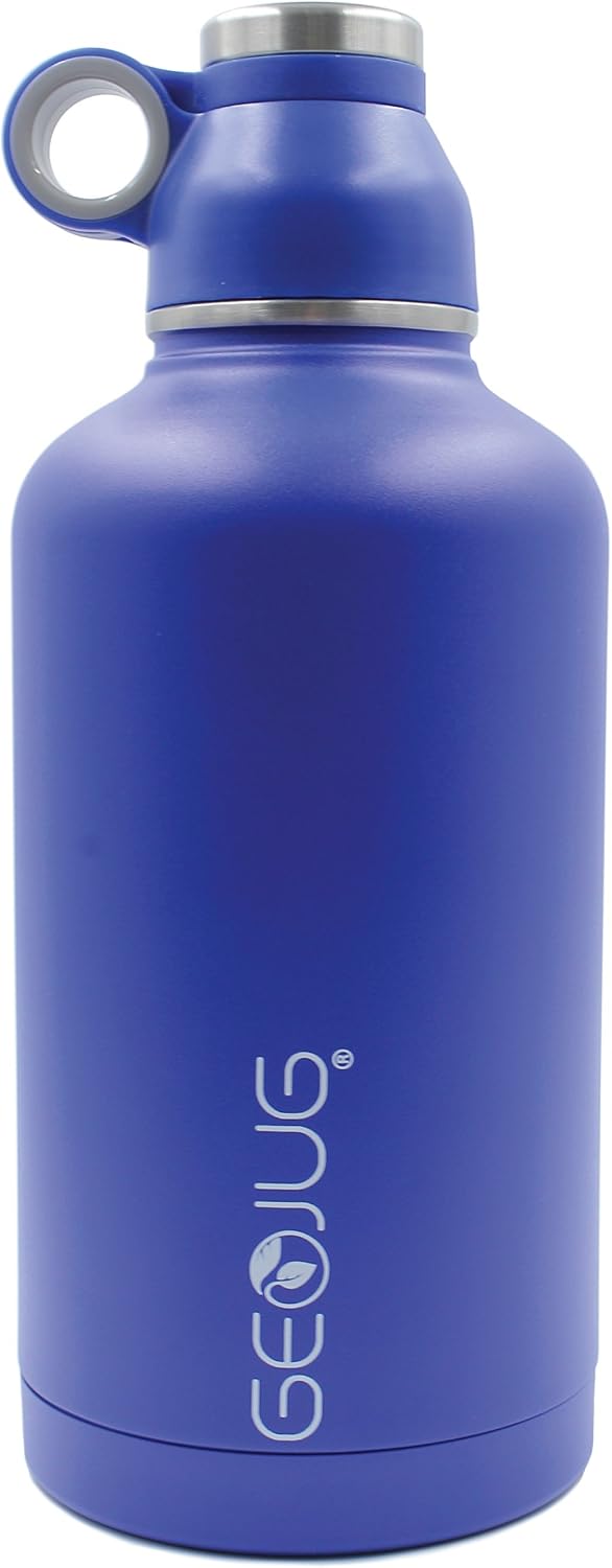Brentwood GeoJug Stainless Steel Vacuum Insulated Water Bottle, Wide Mouth with BPA Free Cap (Blue, 64 oz (1900ml) Wide Mouth)