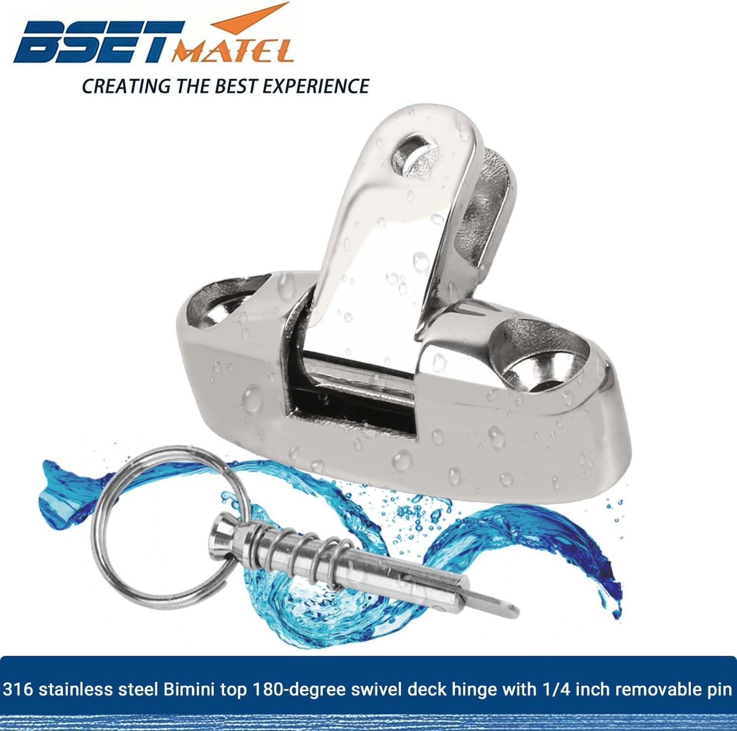 Boat Bimini Top Deck Hinge Swivel Mount Deck Hinge with Removable Pin, 2 Pcs 316 Stainless Steel Swivel Side Mount, 180 Degree Rotating Use, Bimini Top Hardware for Yacht, Pontoon Boat