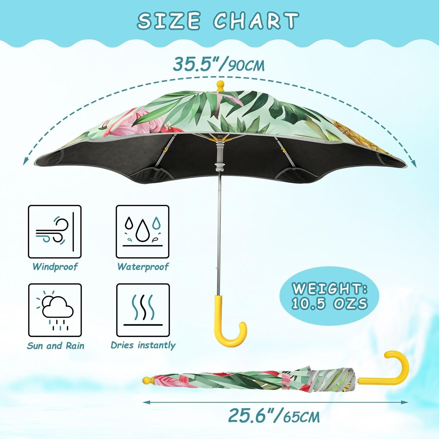 Bolaz Kids Umbrella for Girls Boys Toddler Rain Umbrellas Small Pink Flamingos Pineapple UPF 50+ Lightweight Windproof Age 3-8