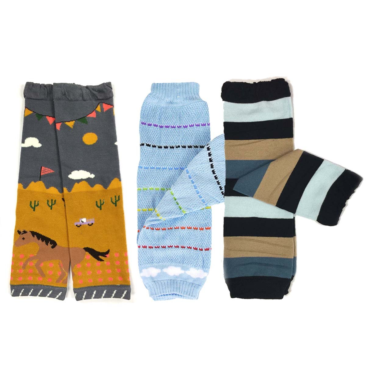 Bowbear Baby 3-Pair Leg Warmers, Desert, Rainbow, Stripes