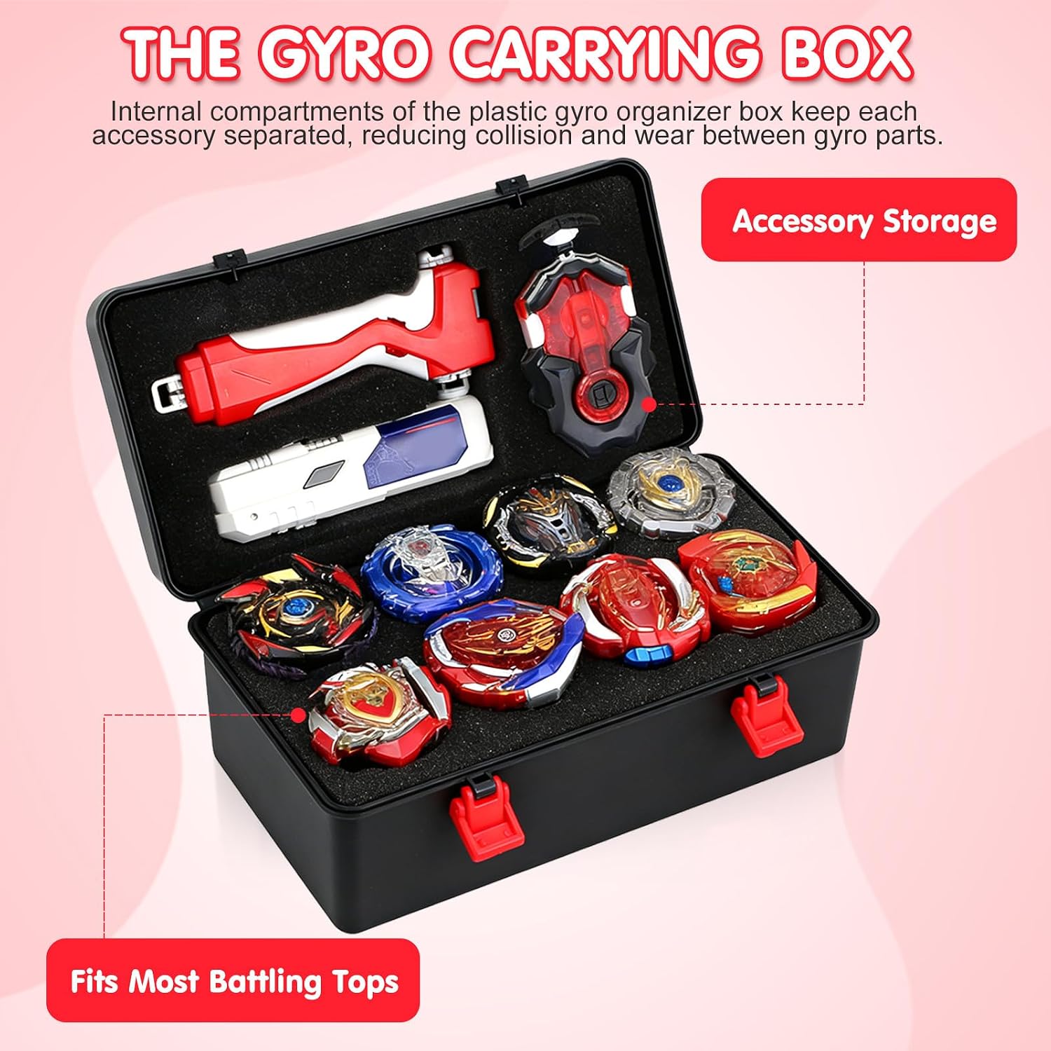 Veemoon Battling Top Storage Case, Black Plastic Gyro Organizer Box, Spinning Toys Burst Launcher Container Empty Travel Carrier Kids Children Boys Battle Game image 2
