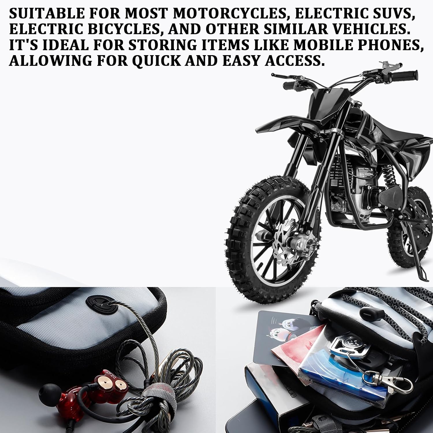 Electric Dirt Bike Front Frame Bag Waterproof Phone Pouch for Surron Light Bee Ultra Bee Tuttio Soleil 01 Yozma IN10, Universal Ebike Motorcycle Racing Battery Cover Storage Accessories-Black