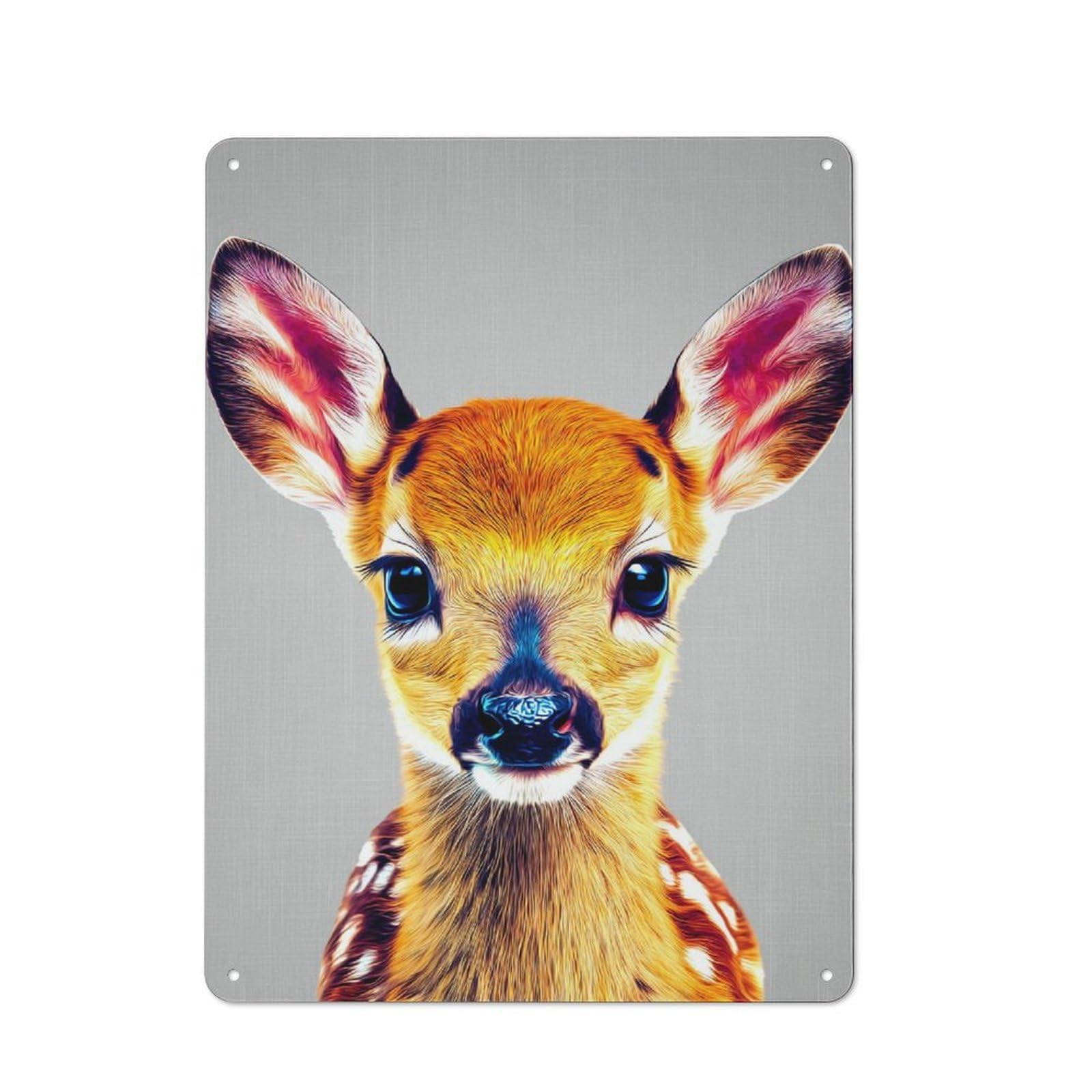 Junmoney Whimsical Deer Portrait -1 Clean Industrial Industrial Metal Sign 40X30cm, Studio Wall Art For Loft, Studio, Office Or Creative Room