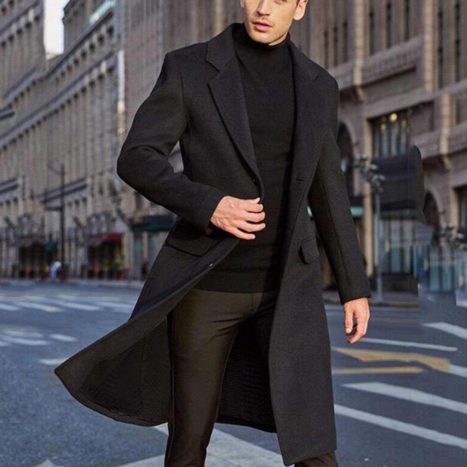 Manteau long britannique en laine chaude pour homme