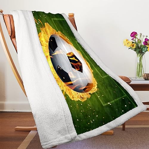 Miniatura 3 de Manta de franela de forro polar de balón de fútbol, llamas de fuego ardiente, suave, cálida, ligera, acogedora para decoración del hogar, sofá,