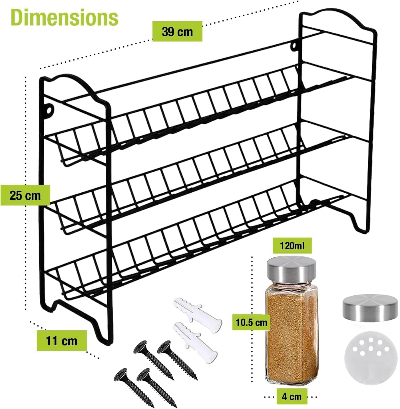 edihome, Rangement Epices, 24 Pot a Epices, Organisateur avec structure métallique à 3 niveaux, avec étiquettes, avec couvercles et distributeurs individuels (Modèle 2)