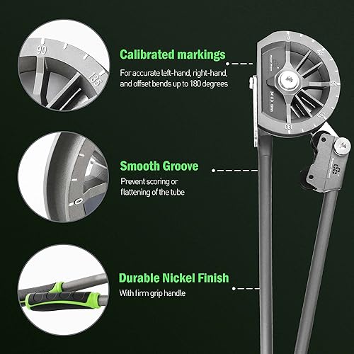 Miniatura 3 de Dobladora de tubos de tubo de 12 "con rodillo Herramienta de cobre HVAC de 0-180  para cobre Aluminio Hierro Tubos inoxidables Aire acondicionado