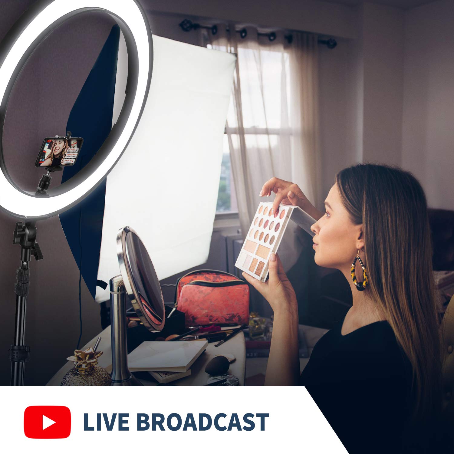 NEEWER RP20-B Anneau Lumineux LED 20" avec Support et Support de téléphone, 44 W 3200 K-5600 K avec Option Batterie/DC, Chargeur de Batterie USB pour Maquillage, Tatouage, Cils, Youtube, TikTok
