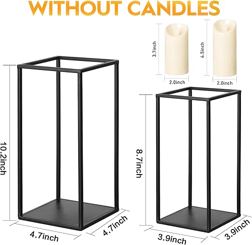 Miniatura 6 de Juego de 2 faroles modernos de metal negro para decoración de interiores, decoración rústica para sala de estar, hogar, exterior, mesa, chimenea,