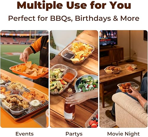 Miniatura 6 de Fit Meal Prep Paquete de 125 bandejas de plástico para nachos de 12 onzas, 2 compartimentos desechables para virutas y inmersiones, recipientes