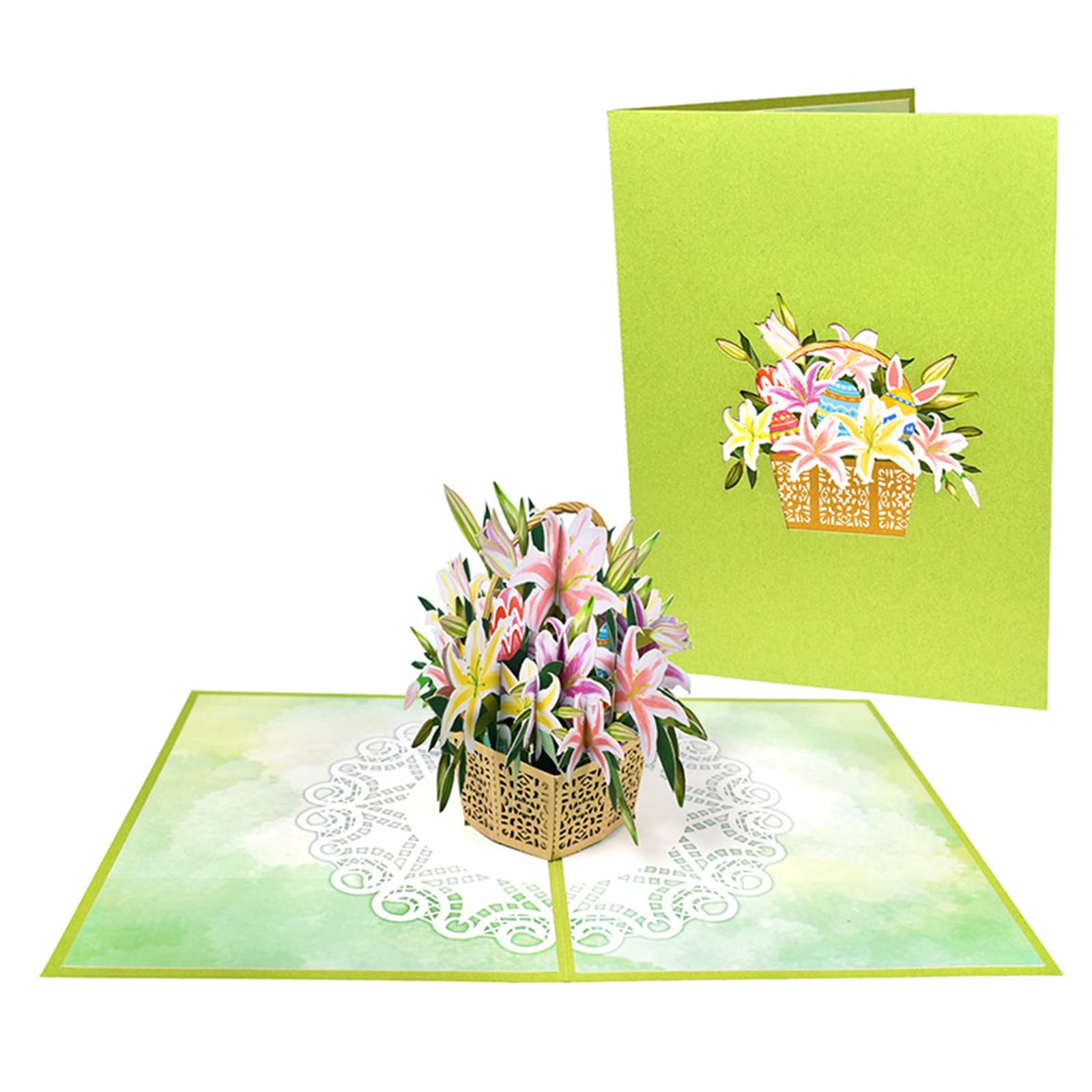 Elnwnnkc 3D Easter Flower Basket Greeting Card Set Spring Season Invitation Card for Festival New Year Holiday Party Flower Basket Greeting