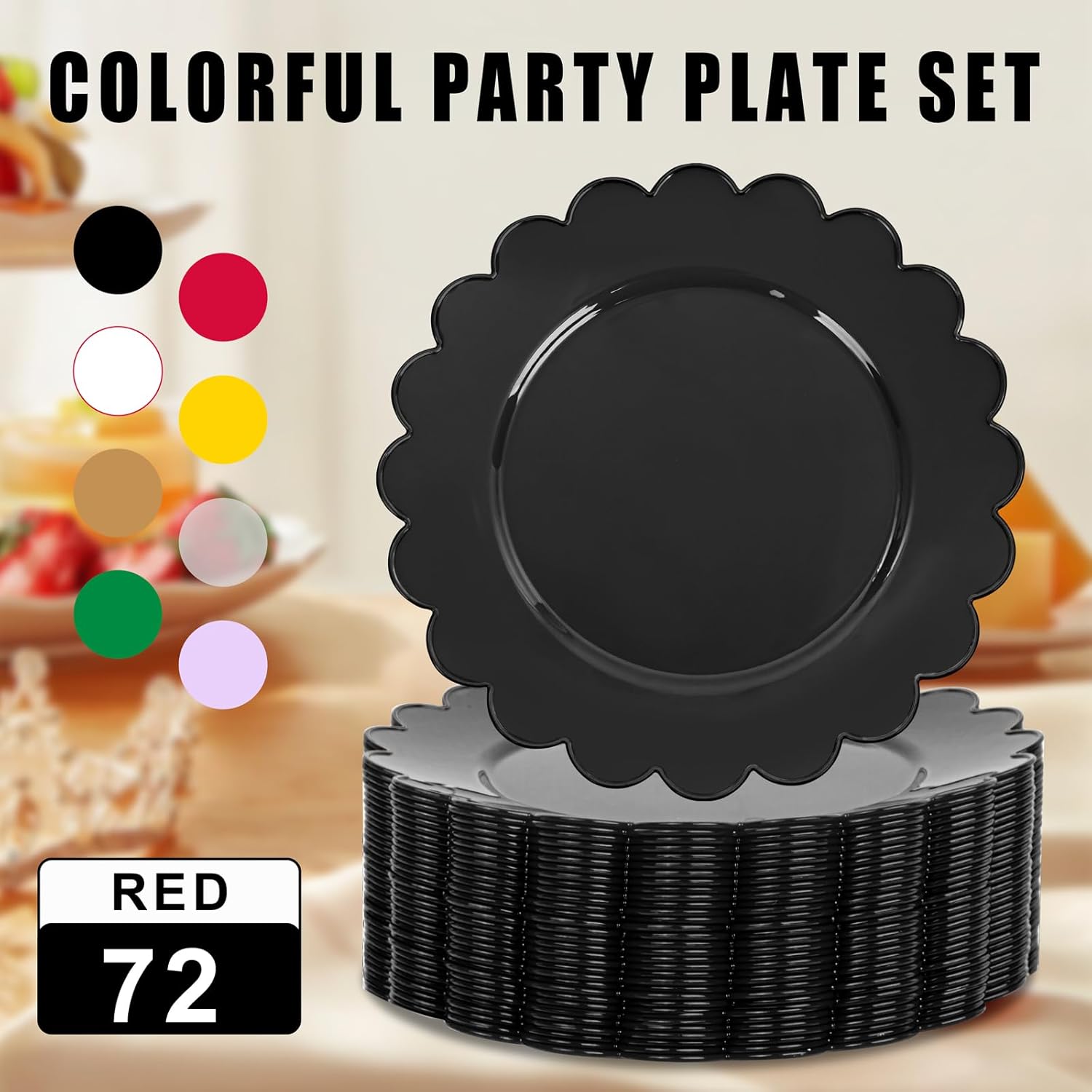 SUT 72 PSC Black Plastic Plates, Plates Disposable Heavy Duty, black Disposable Dinner Plates, 10.25inch plastic Dinner plate for Party