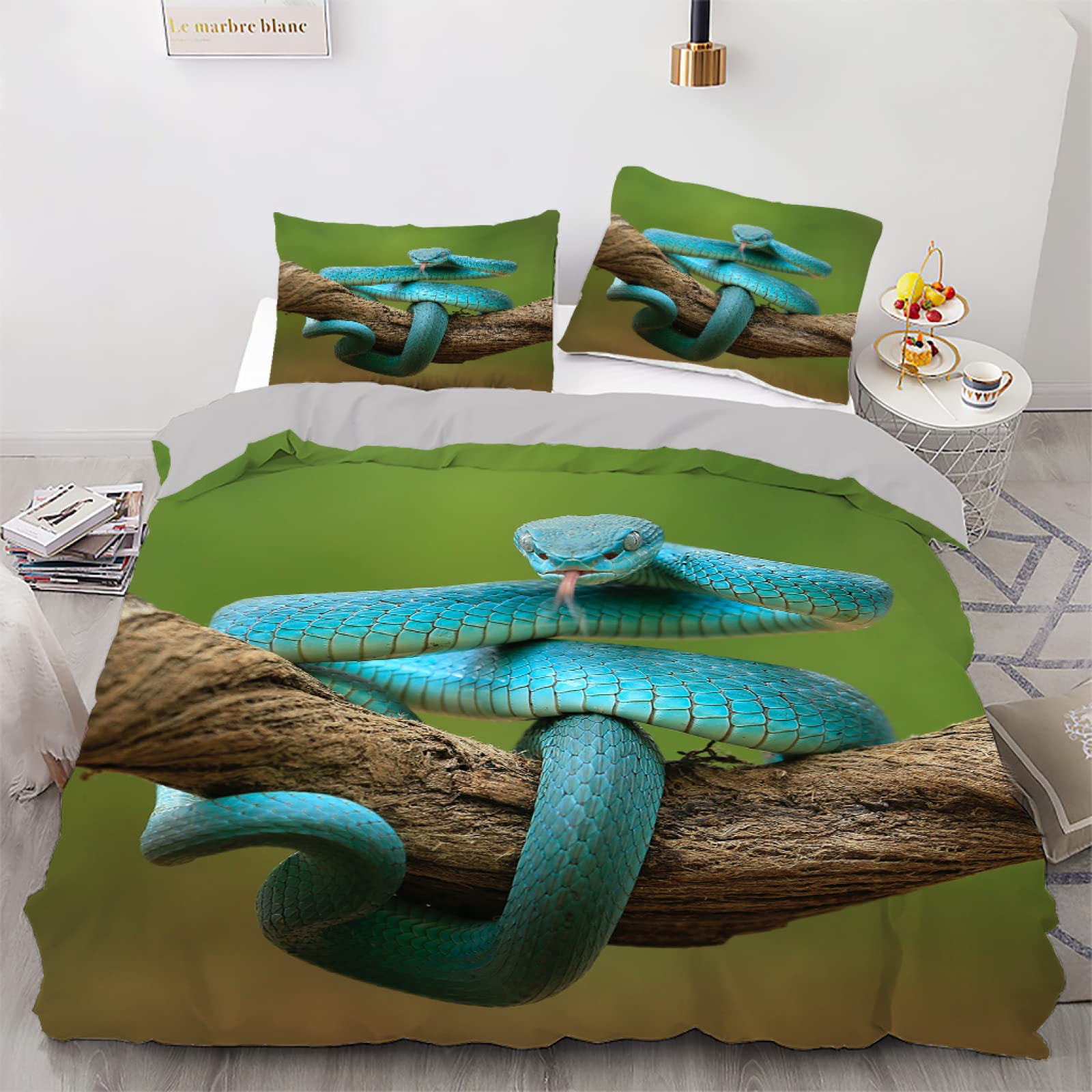 Housse de couette douce peau 140x200 en fibre superfine motif serpent bleu