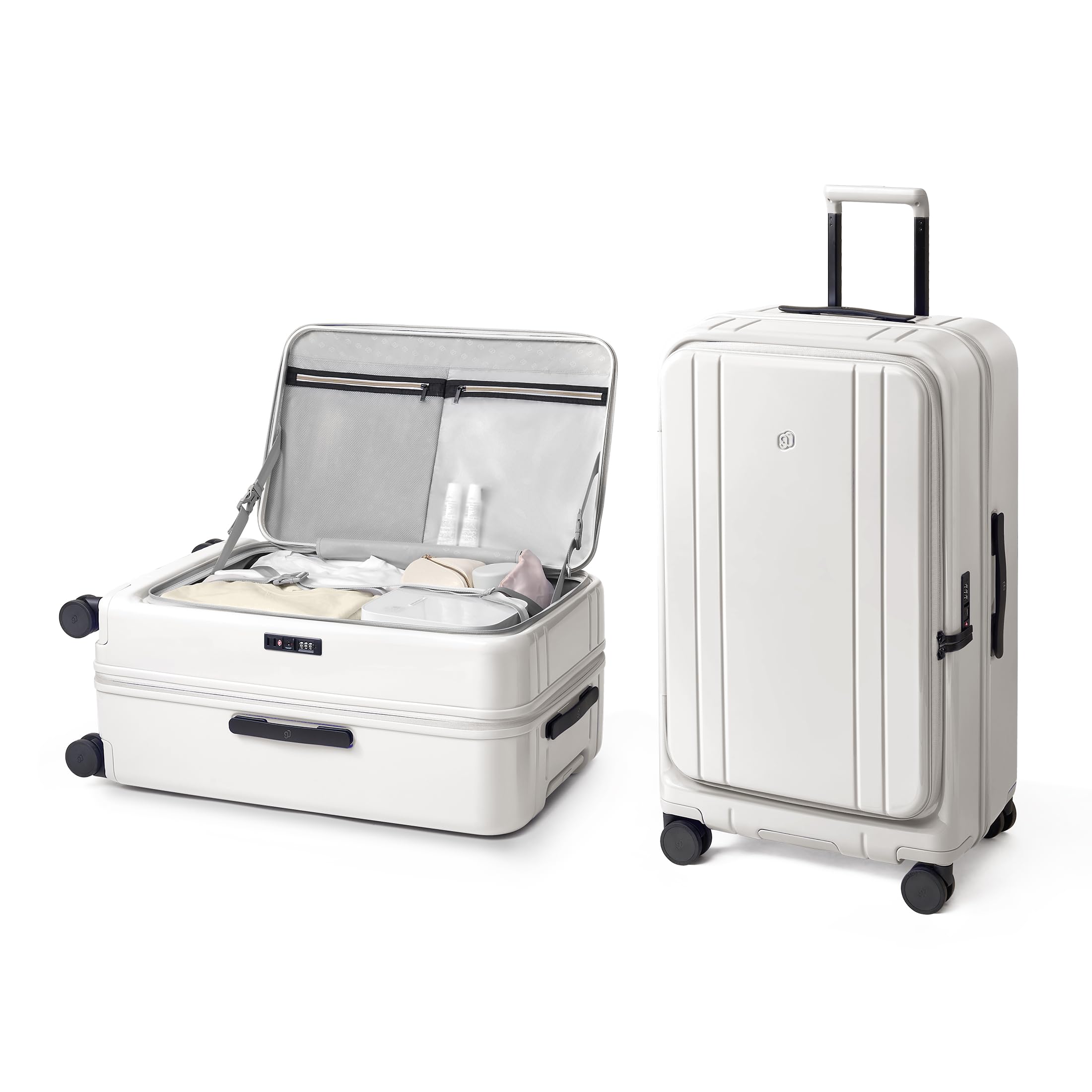 NINETYGO Medium Checked Luggage 24 Inch, Top Opening Luggage Checking In Luggage, Expandable, PC Hard Shell, Larger Capacity Checked, TSA Lock, 360° Spinner Wheels (White,HBP)
