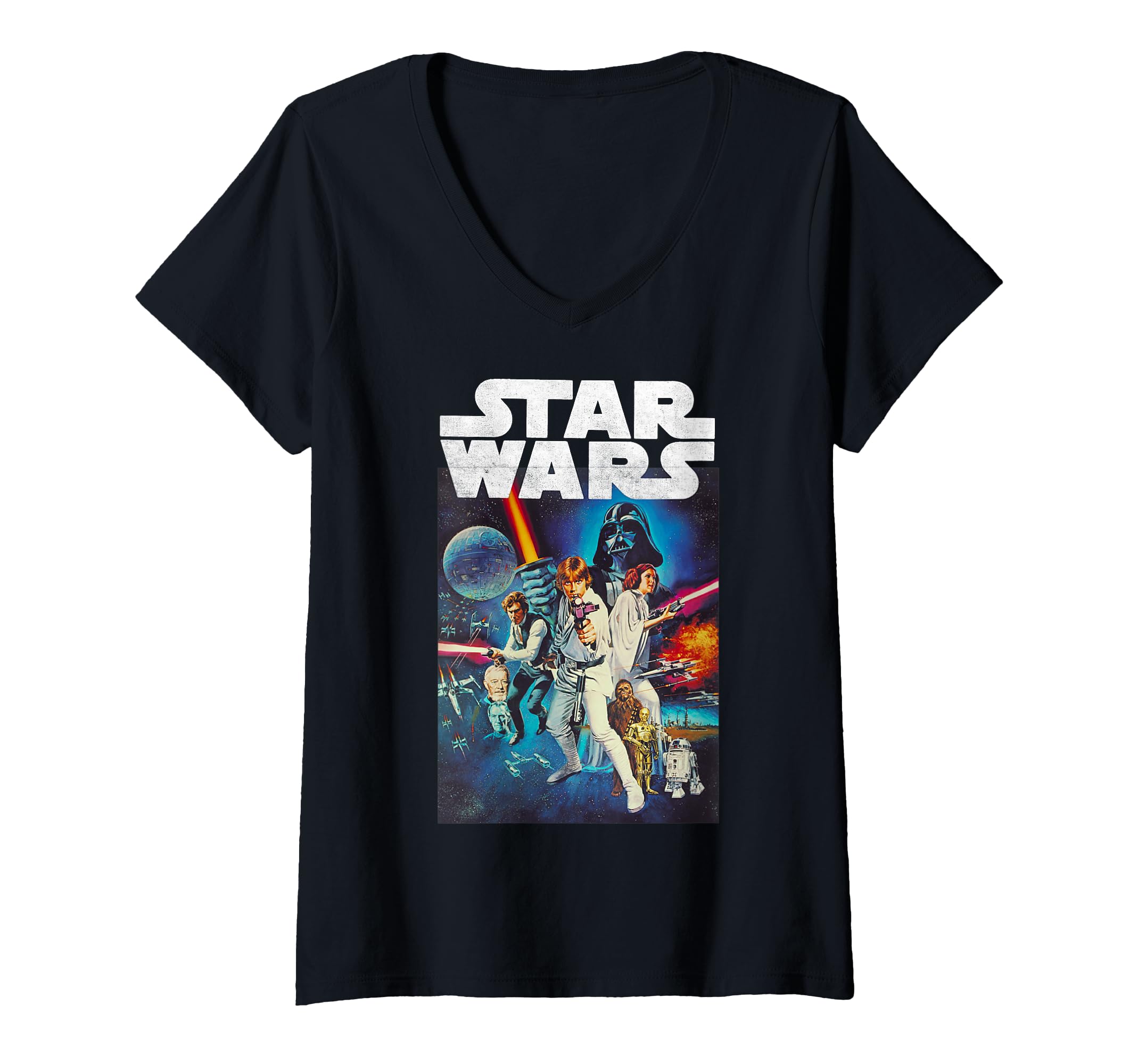 Womens Star Wars Vintage Cast Poster Disney+ V-Neck T-Shirt